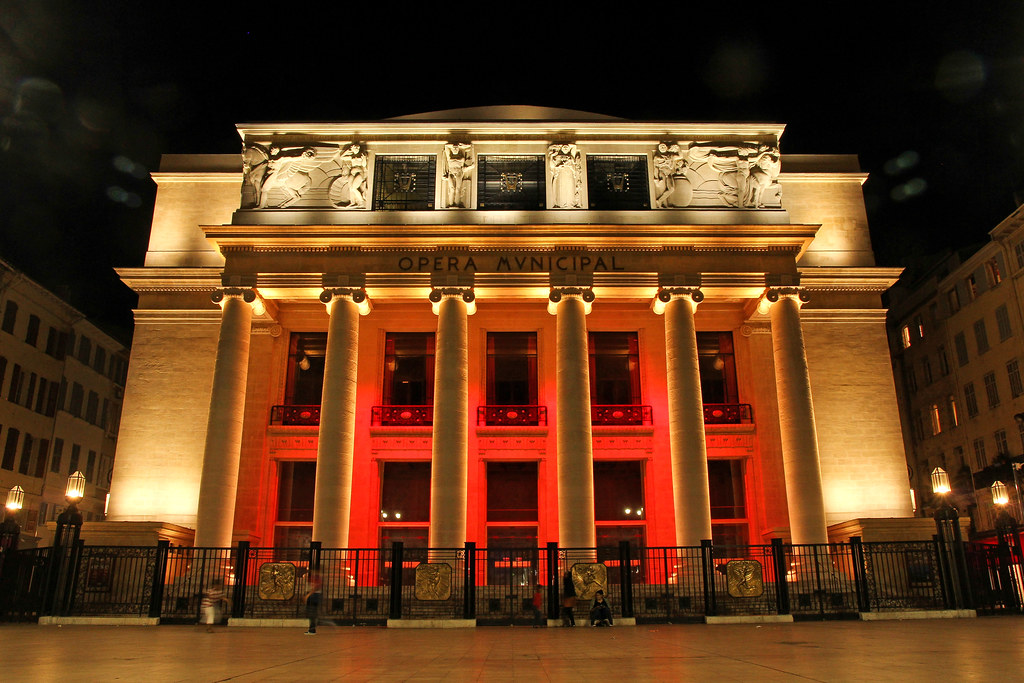 evening illuminated facade