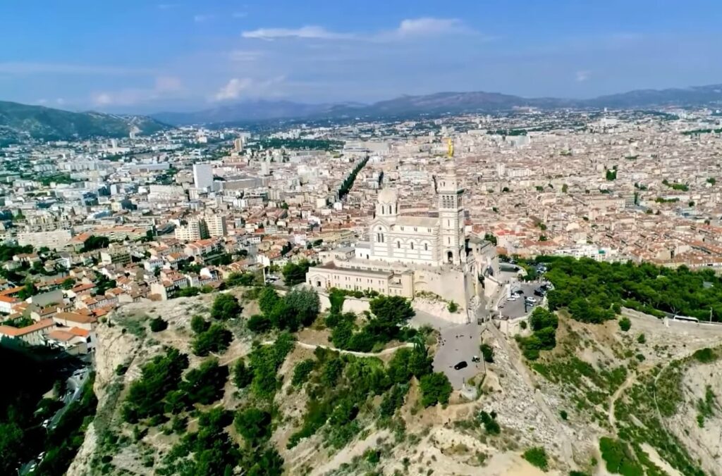 Marseille cityscape with the historic Notre-Dame de la Garde basilica