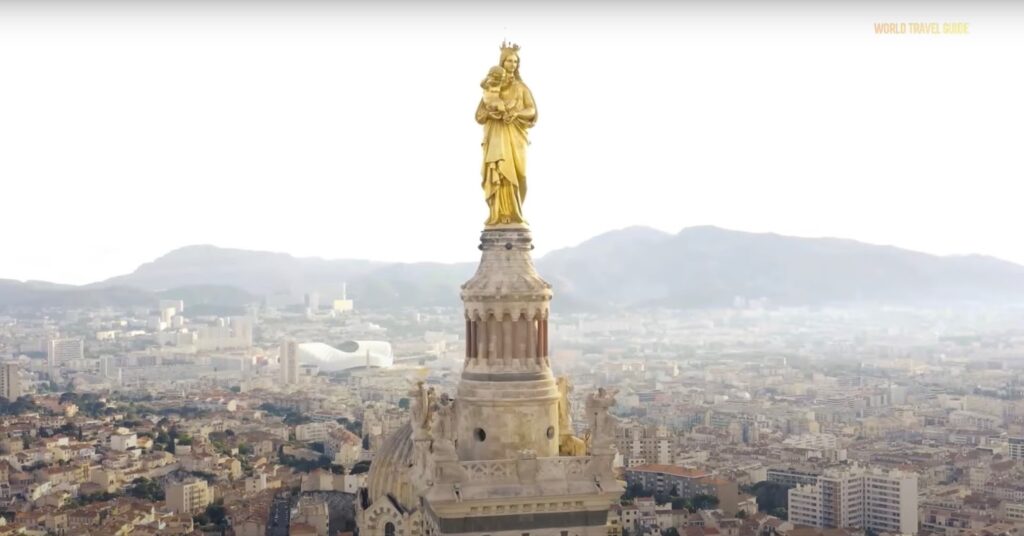 Golden statue in the city of Marseille